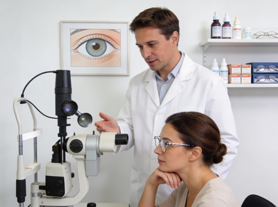 oftalmologista em Dourados realizando avaliação da visão na Acesso Saúde