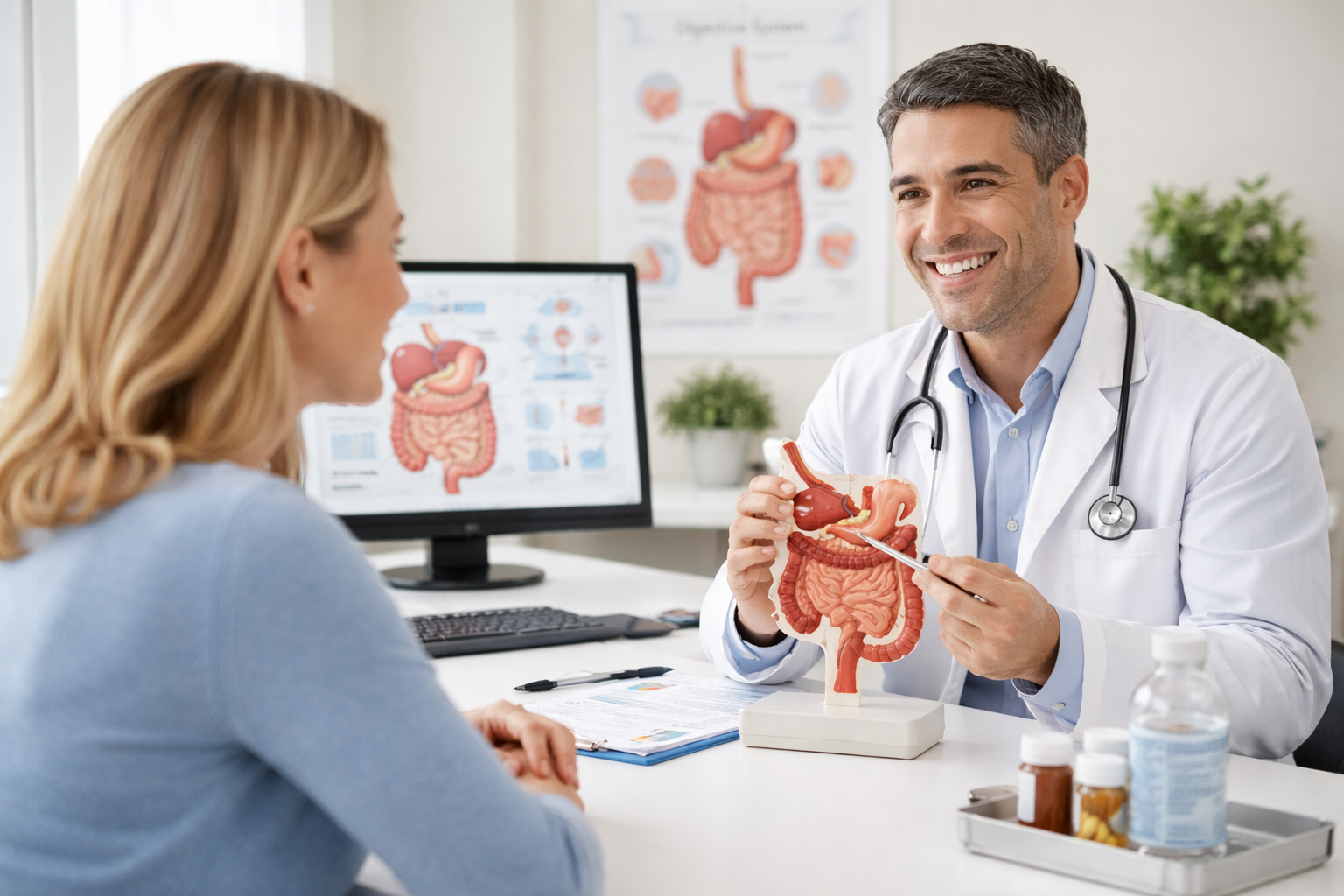 Consulta gastroenterológica para refluxo e dor abdominal em Dourados